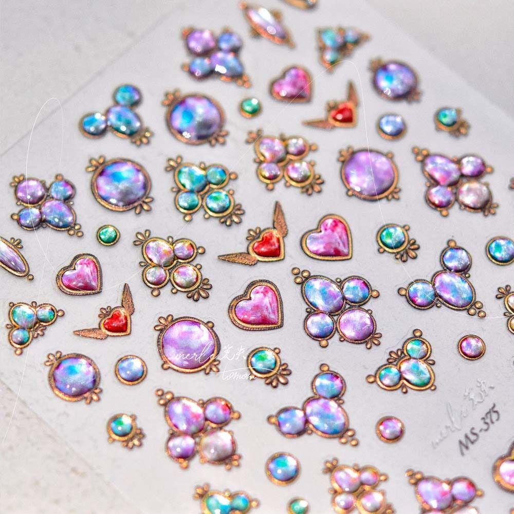 AUGUSTINA Agustina Stiker Kuku Warna-Warni Fashion Nail Art Motif Love Hati Bronzing Stiker Jelly Stiker Hiasan Kuku Untuk Wanita