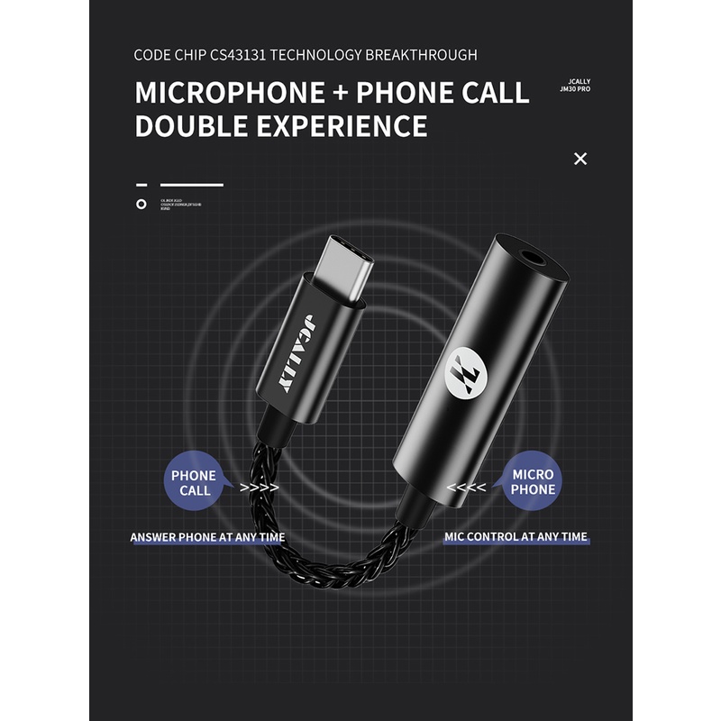 XIAOMI Jcally JM30PRO Kabel Adapter DAC Audio Digital TYPEC Ke 3.5 Adapter Handphone Android CS43131 DAC JM30 Upgrade Untuk Xiaomi13