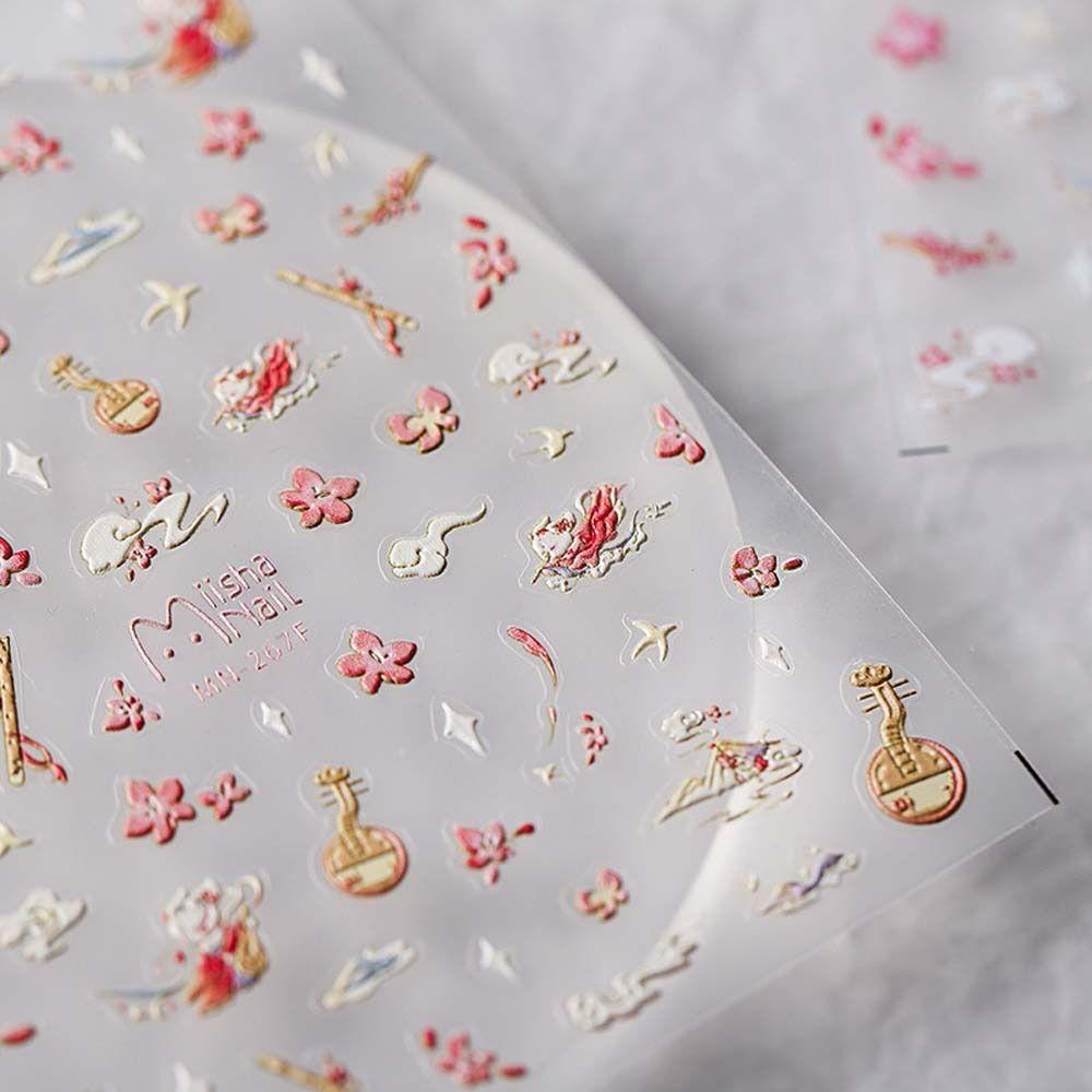 Mxbeauty Stiker Kuku Warna-Warni 3D Relief Manicure Bunga Stiker Dekorasi Kuku Gaya China Untuk Wanita