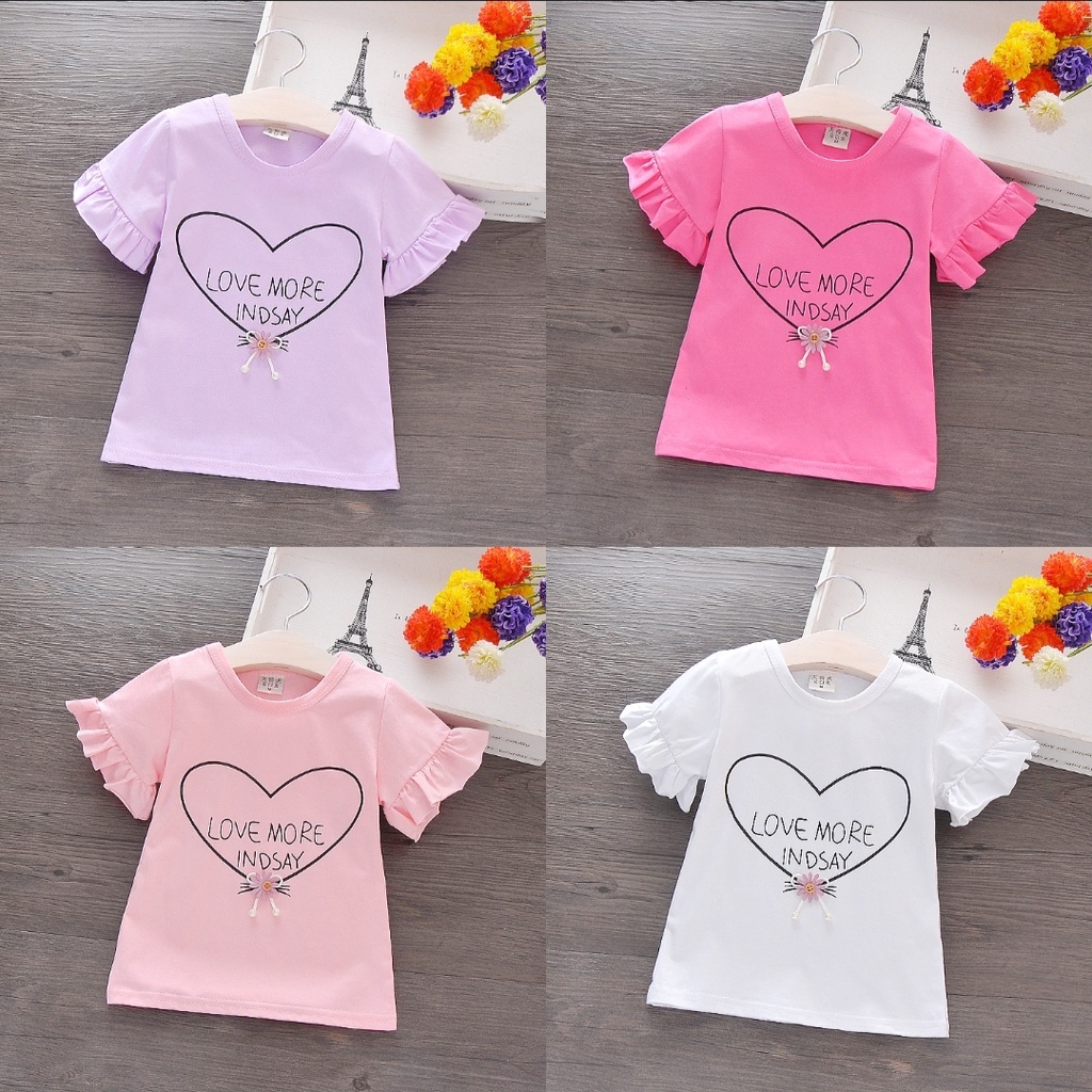 KAOS ANAK PEREMPUAN ATASAN LOVE MORE ANAK USIA 1 SAMPAI 5 TAHUN IMPORT