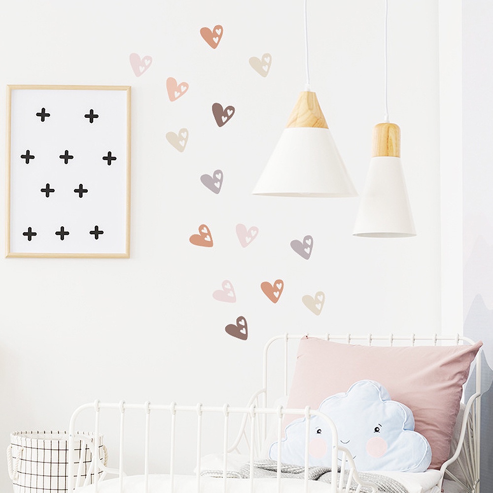 Self Adhesive Art Stiker Dinding Peach Hati Geometris Dekorasi/ Gayabohemian Nursery Wall Decals DIY Dekorasi Rumah