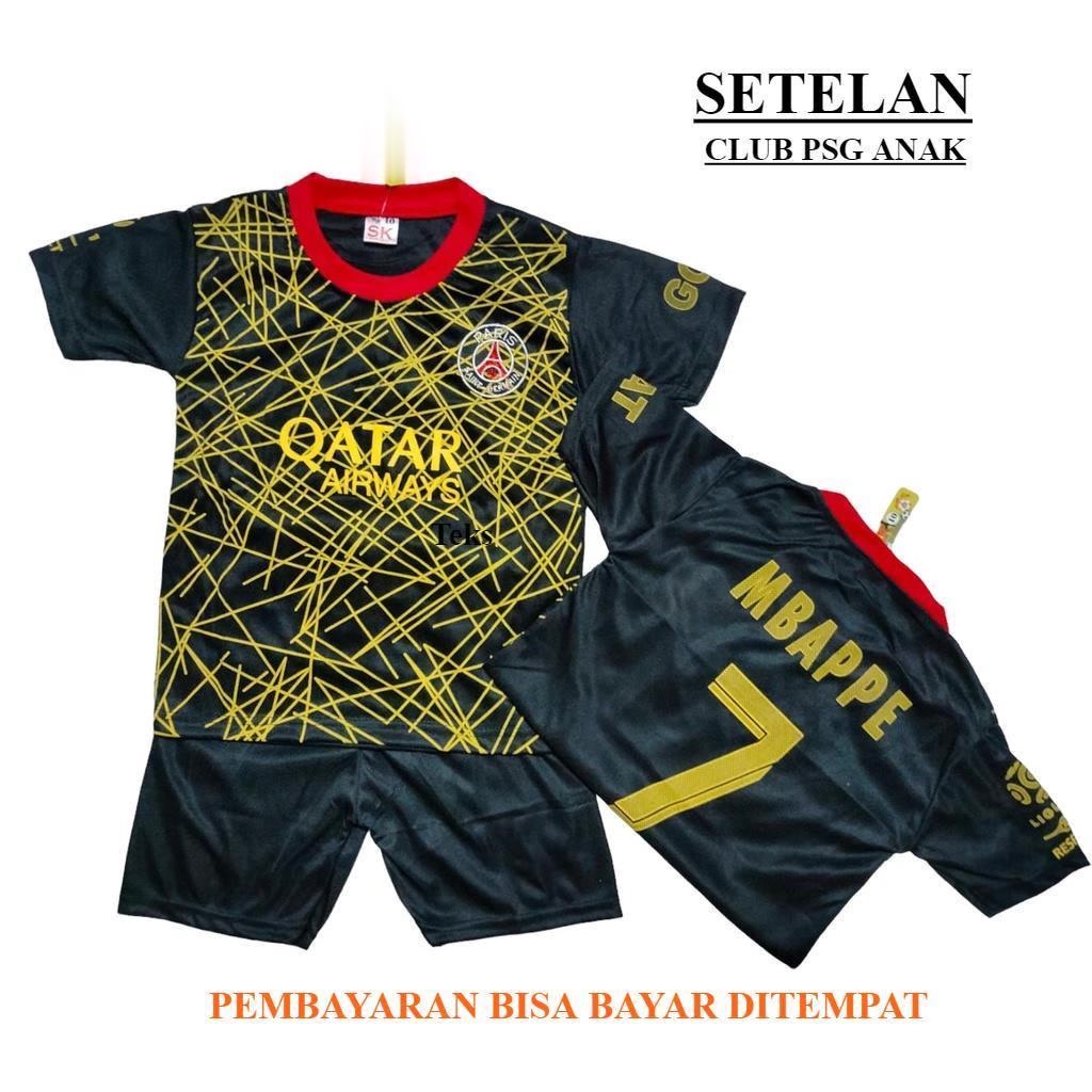 bisa cod/setelan baju bola anak-anak PSG Hitam Model terbaru 2022-2023