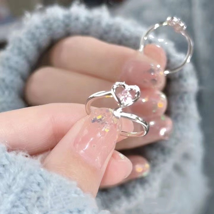 Ahelloirl Indah Hati Zirkon Bertatahkan Cincin Terbuka Perempuan Sederhana Rasa Tinggi Niche Desain Tren Fashion Perhiasan Serbaguna