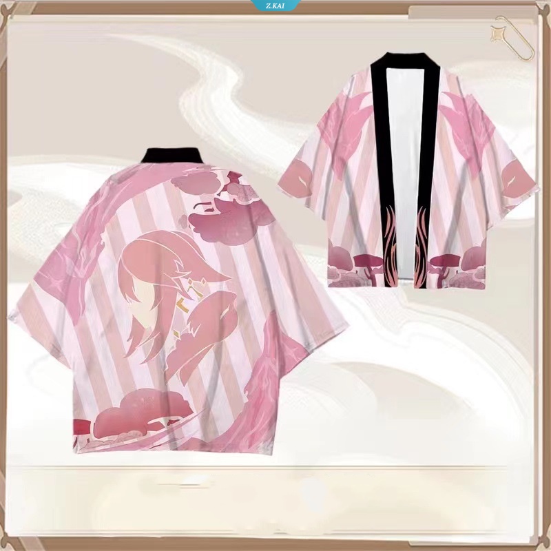 Game Anime Genshin Impact Hu Tao Venti Xiao Kamisato Ayaka Cosplay Kostum Selendang Jubah Mandi Dewasa Kimono Musim Panas Lapisan Pantai Ponco [ZK]