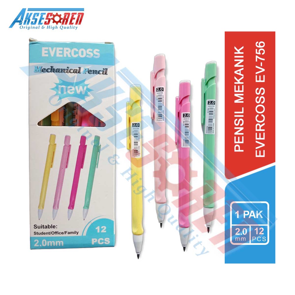 

Aksesoren Pensil Mekanik Evercoss [EV-756/1 Pack/12 pcs] / Mechanical Pencil Gambar Menulis [2.0mm] / Alat Tulis Sekolah Pinsil Isi ulang 1 Pak