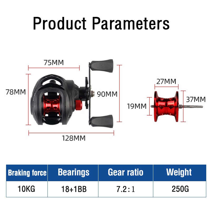 1pcs Baitcaster Fishing Reel Max Drag 10kg Casting Reel 18 +1 Stainless Ballbearings Rasio Gigi Ringan 7.2:1 Spool Gulungan Pancing