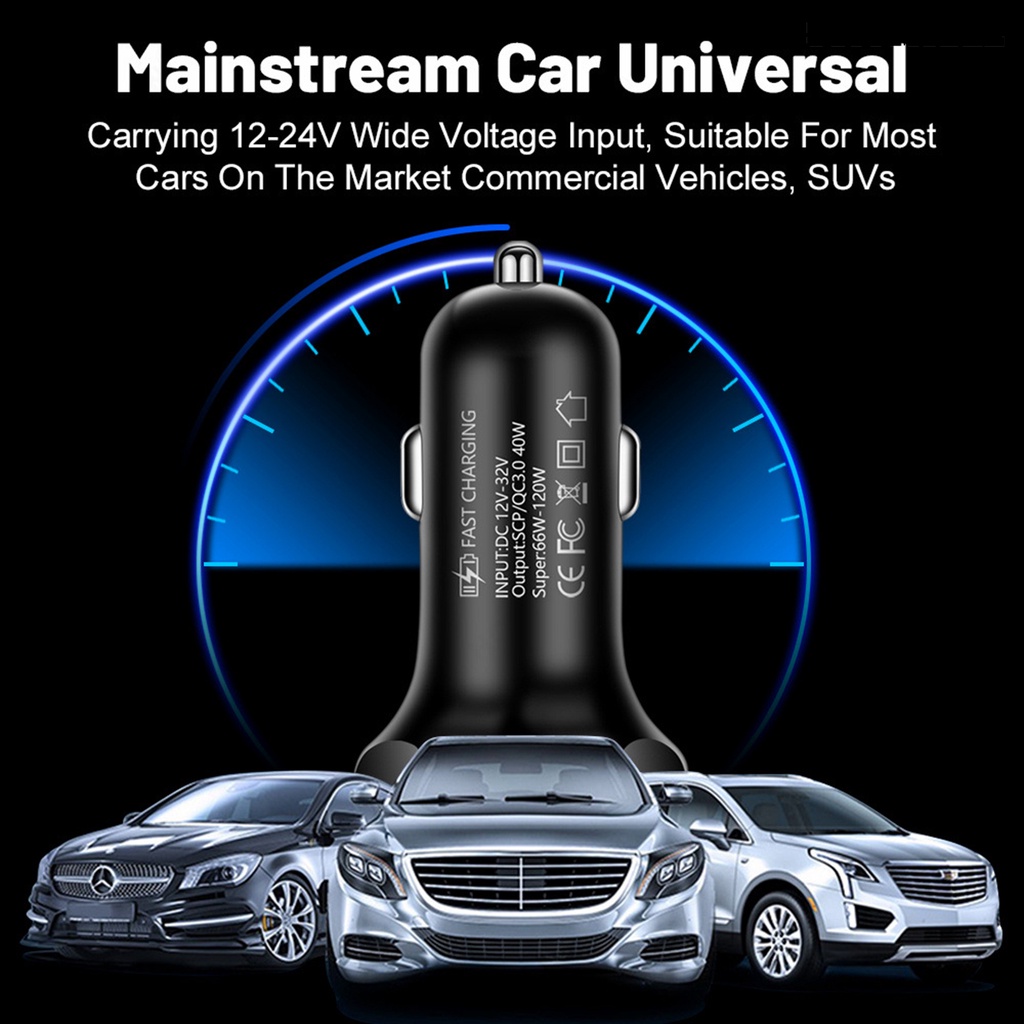 [SM] Car Charger Digital Display 12-32V SCP/QC3.0 Quick Charge 66W Universal 4port Mobil USB Charger Adapter Perlengkapan Kendaraan