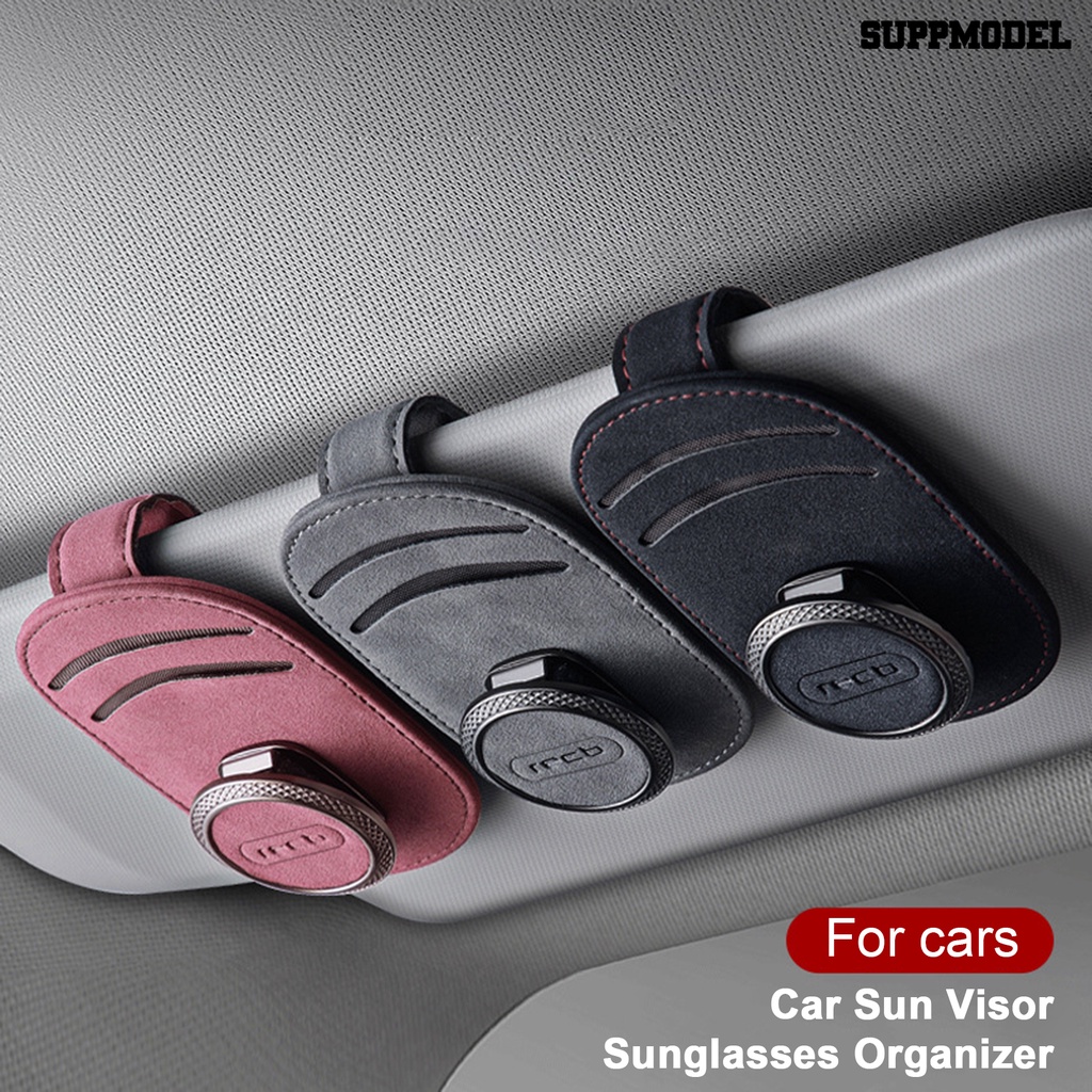 [SM] Car Sunglass Holder Klip Multifungsi Kulit Imitasi Car Sun Visor Mount Auto Card Holder Kacamata Gantungan Klip Perlengkapan Mobil