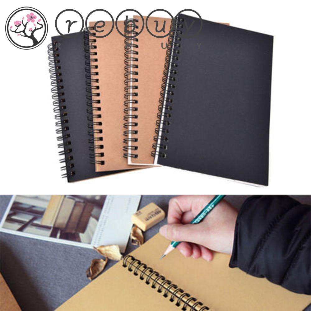 Rebuy Sketchbook Perlengkapan Sekolah Retro Gambar Huruf Perlengkapan Sketsa Kraft Paper Coil Art Paper