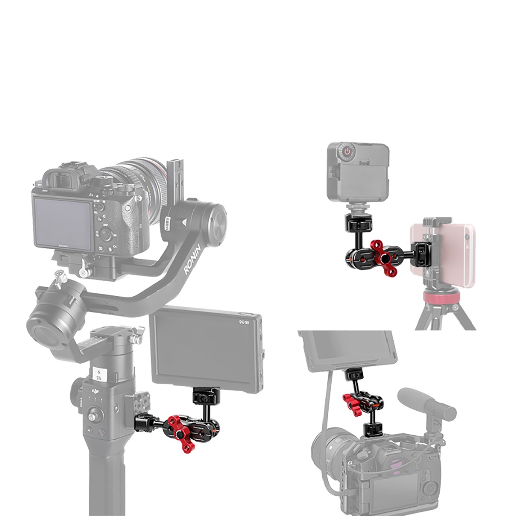 Multi Fungsi Dual Ball Joint Magic Arm Hot Shoe Mount Adapter 1/4 ''Sekrup ARRI Pin Untuk Canon Nikon Sony Monitor Light Holder