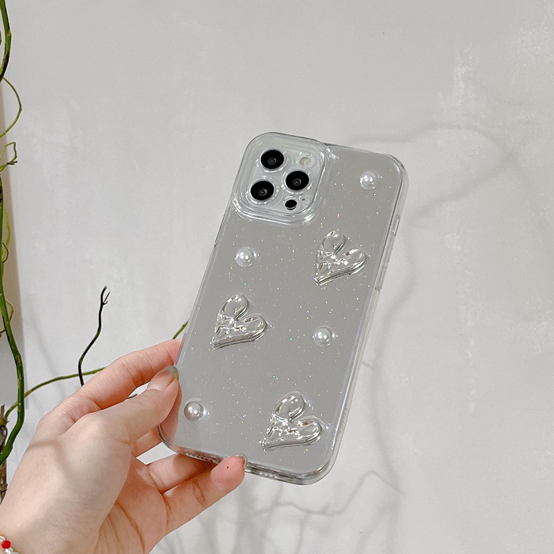 Nice！Shine Pearl Love Mirror Soft TPU Case HP iP iPhone 14 13 12 11 Pro Max Drop Glue FTD Casing Apple