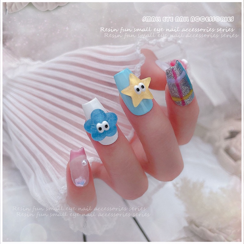 [Fitur] 10 /50 Pcs/Bag Kartun Dekorasi Kuku/Ornamen Kuku Stereo Cinta Bintang Mini/Resin Awan Nail Art/DIY Manicure Accessories/Bor Kuku Bola Bara/Bagian Perhiasan