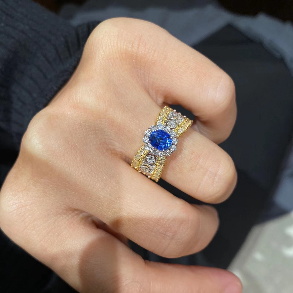 [FRA] Cincin Zamrud Bertabur Berlian Emas Bertekstur Ukir Renda Dua Warna