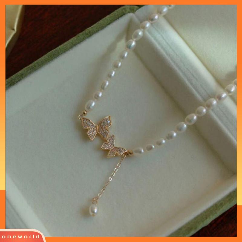 [ONR] Fashion Mutiara Kalung Cahaya Mewah Berlian Minor Kupu-Kupu Pendek Choker Klavikula Rantai