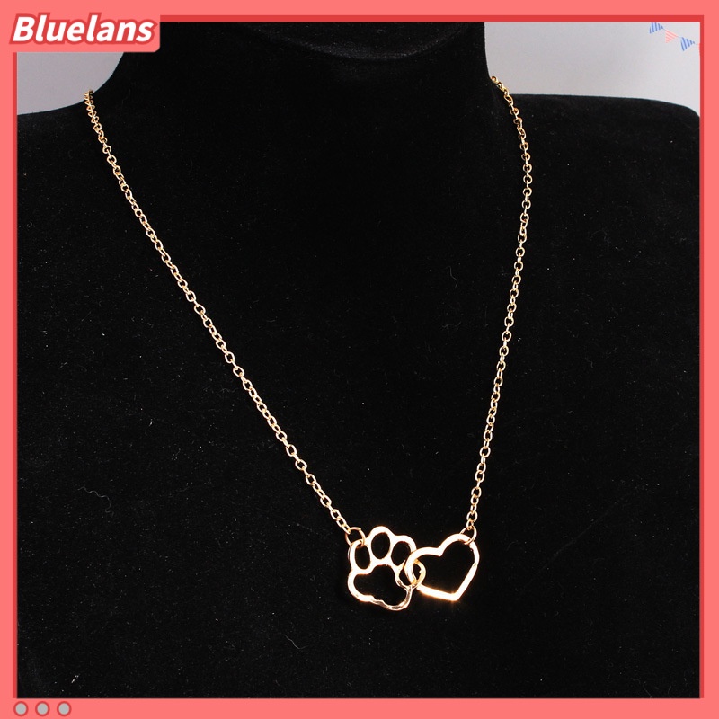 [BLS] Kepribadian Fashion Hewan Berongga Jantung Anjing Paw Print Kaki Kucing Kalung Kaki Anjing Cetak Kalung Pendek