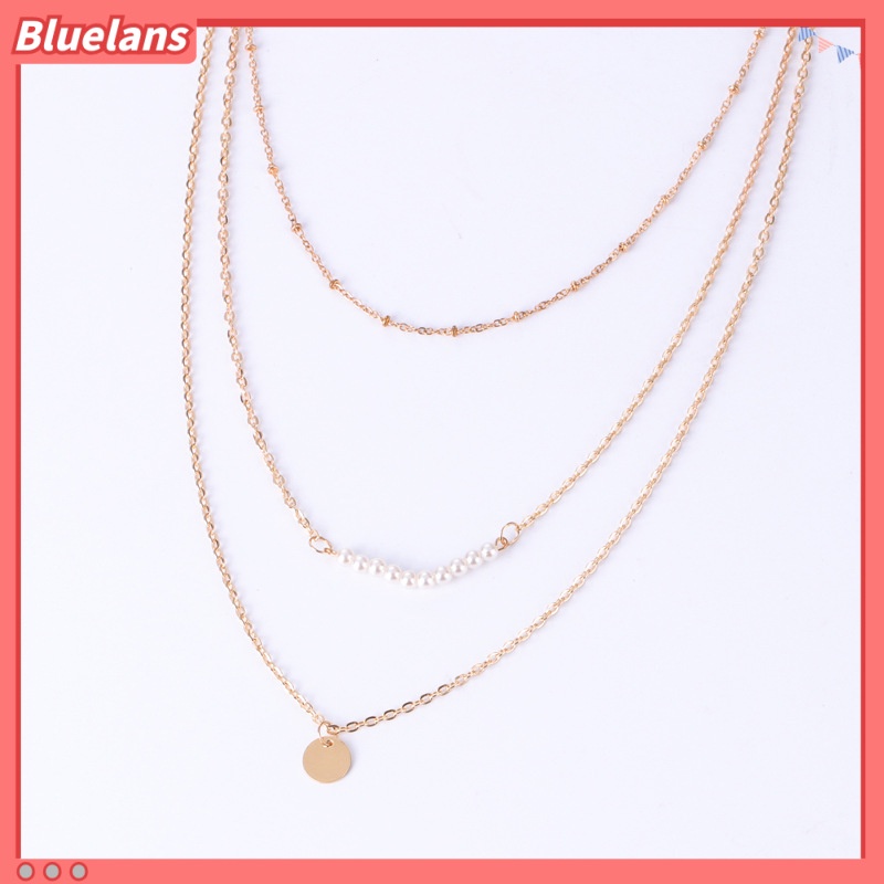 [BLS] Kalung Mutiara Tiga Lapis Payet pin Pendek Aksesoris Rantai Tulang