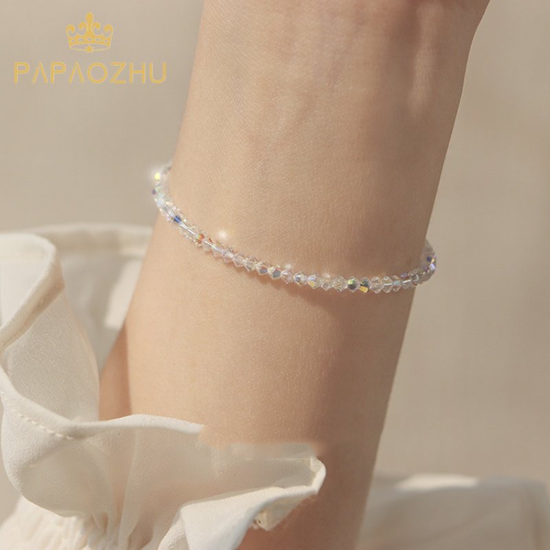 Papaozhu Trendi Berkilau Polar Light Kristal Manik-Manik Rantai Gelang Untuk Wanita Perempuan Chic Kecil Zirkon Manik-Manik Gelang Adjustable Tangan Rantai Pergelangan Tangan Perhiasan
