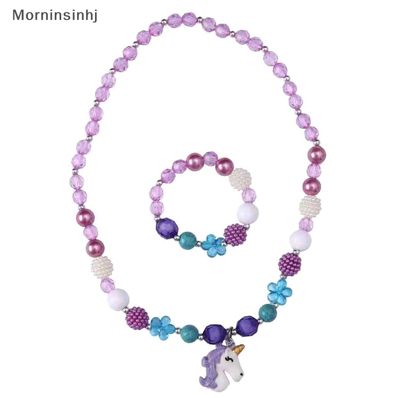 Mornin 1Set Lucu Kartun Unicorn Hujan Kalung Gelang Untuk Gadis Lucu Liontin Aksesoris Fashion Mermaid Princess Perhiasan id