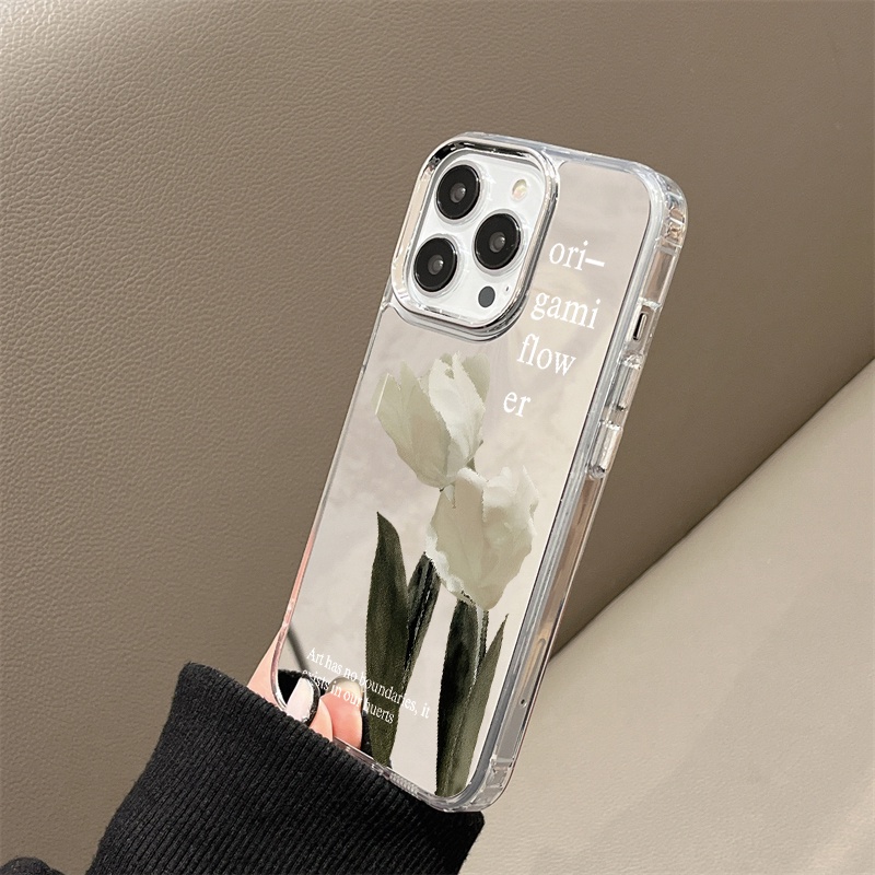 IPHONE Origami Bunga Cermin Ponsel Case Kompatibel Untuk Iphone11 12 13 14 12Pro 13Pro 14Pro Pro Max XR X XS Max Electroplating Tombol Perlindungan Mirror Cover