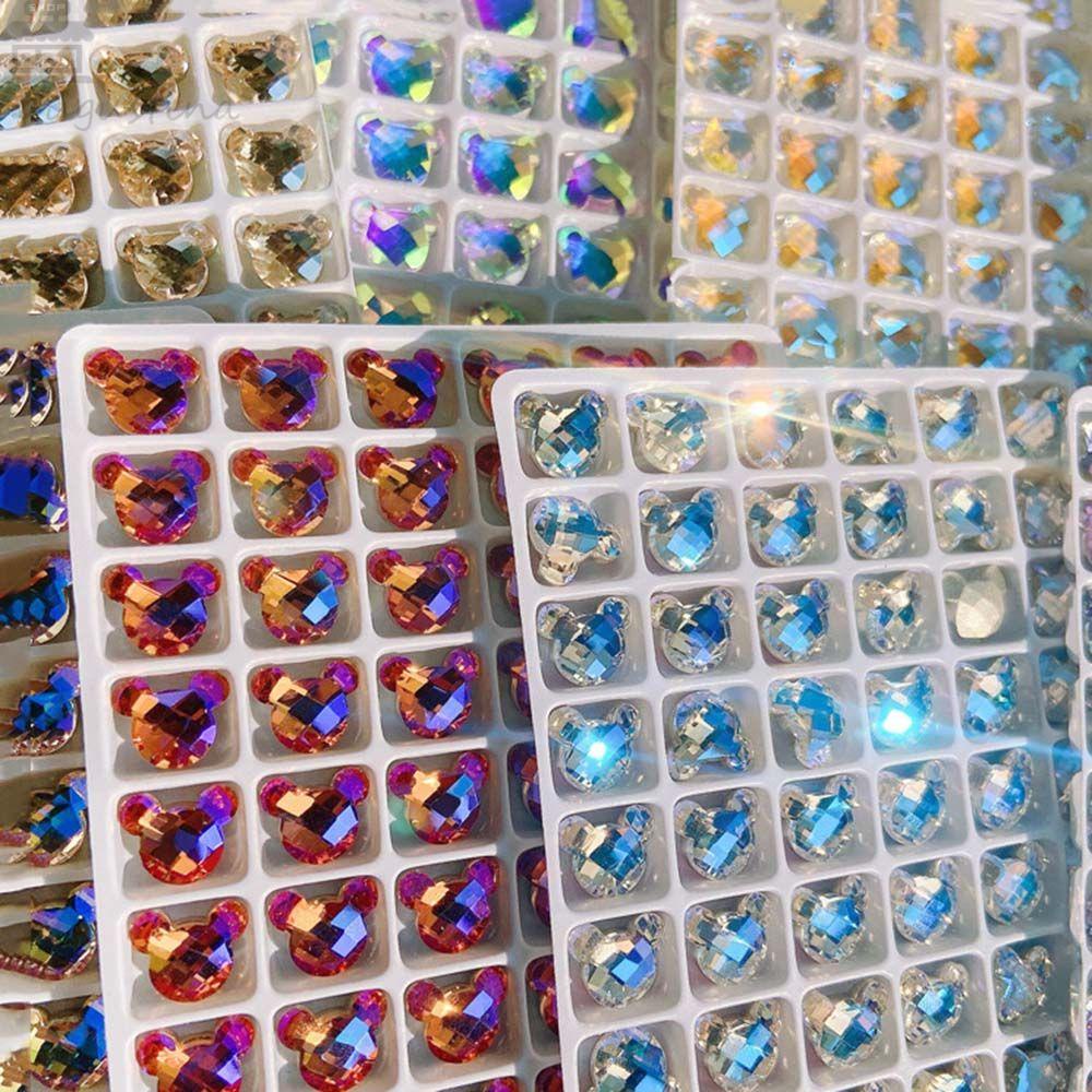 AUGUSTINA Agustina Nail Art Rhinestones Kaca Sparkly Multi Section Ornamen Mickey Mouse Kepala Symphony Shiny DIY Nail Jewelry
