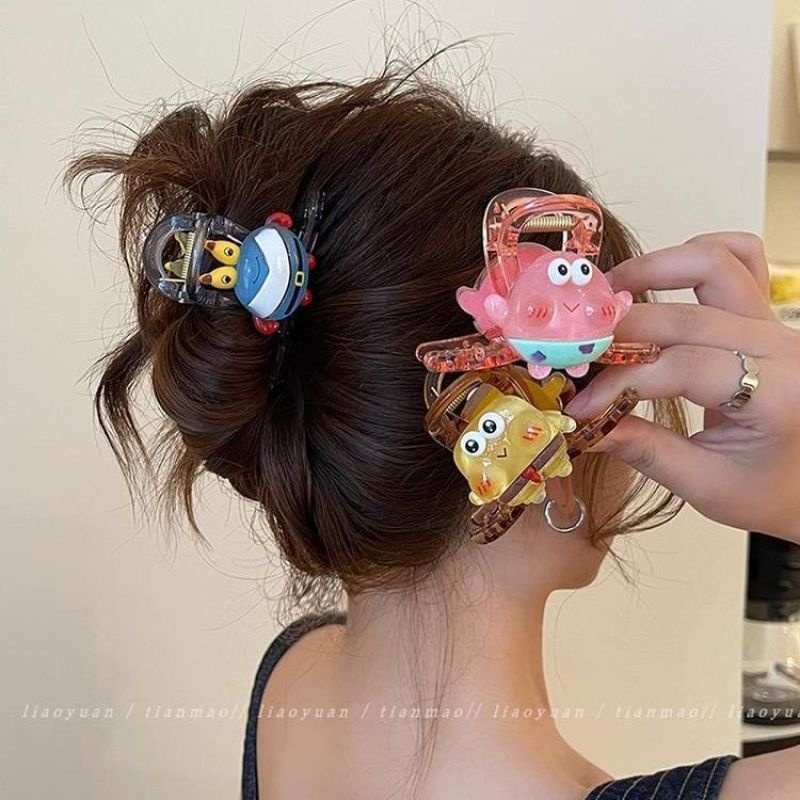 Baru Lucu Gaya Korea Dan Jepang SpongeBob SquarePants Bintang Perempuan Klip Rambut Hiu Klip Hiasan Kepala