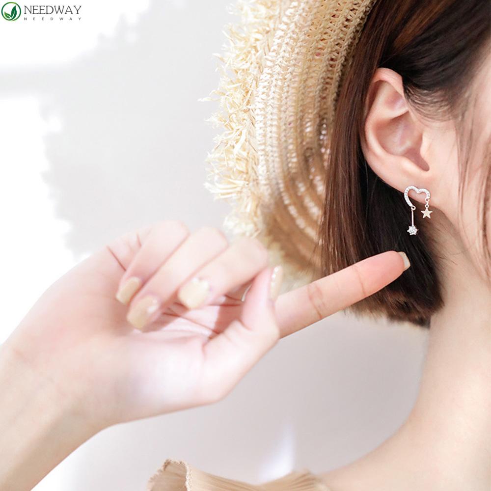 NEEDWAY Needway Stud Earrings Fashion Wanita Cinta Hati Mencegah Alergi Bintang Manis Wanita Hadiah