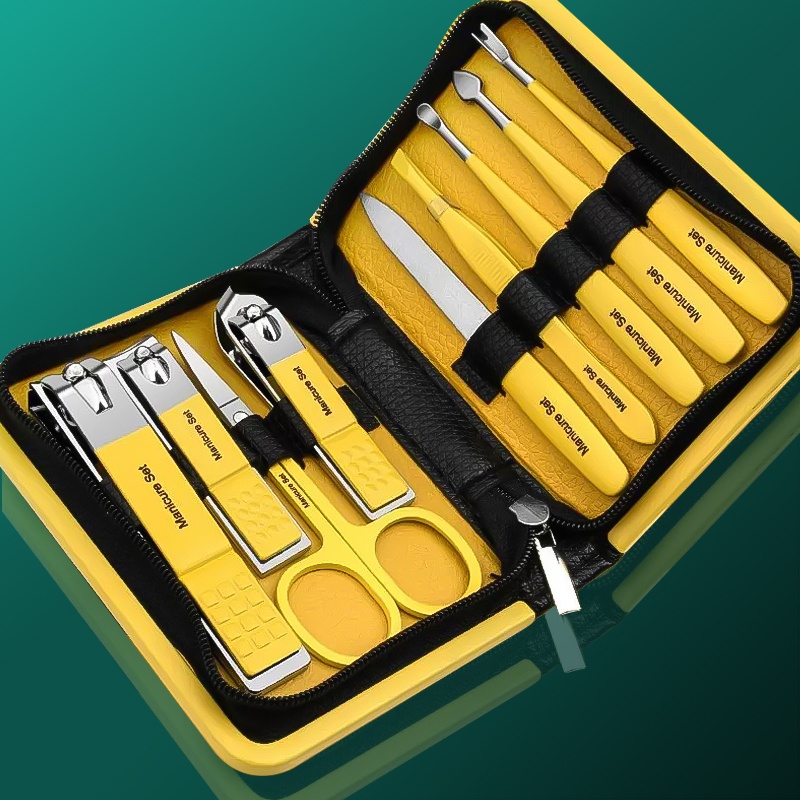 9pcs /Set Gunting Kuku Portable Set Manicure Pedicure Set Alat Gunting Kuku Stainless Steel Dengan Travel Grooming Case