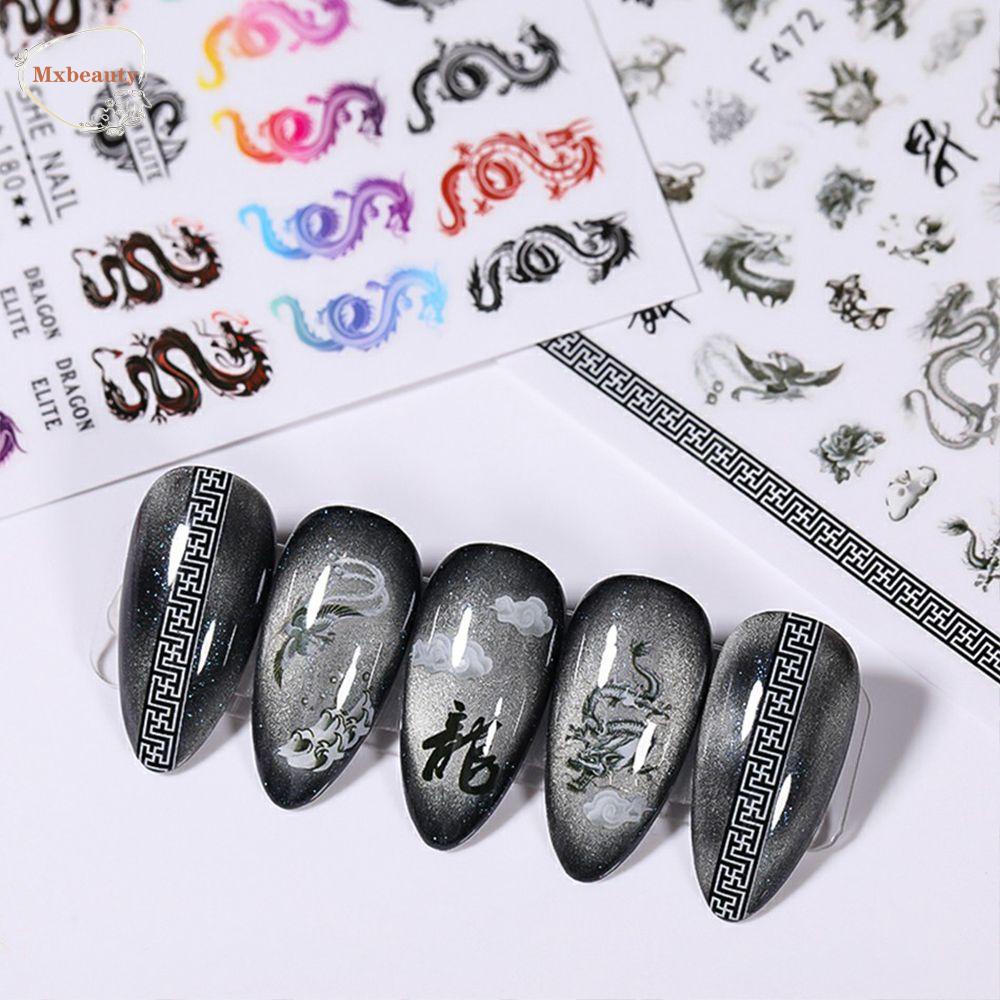 MXBEAUTY Self-adhesive Nail Decals Happiness Motif Naga Salon Kuku Nail Art Sliders DIY Stiker Kuku Manicuring Sticker