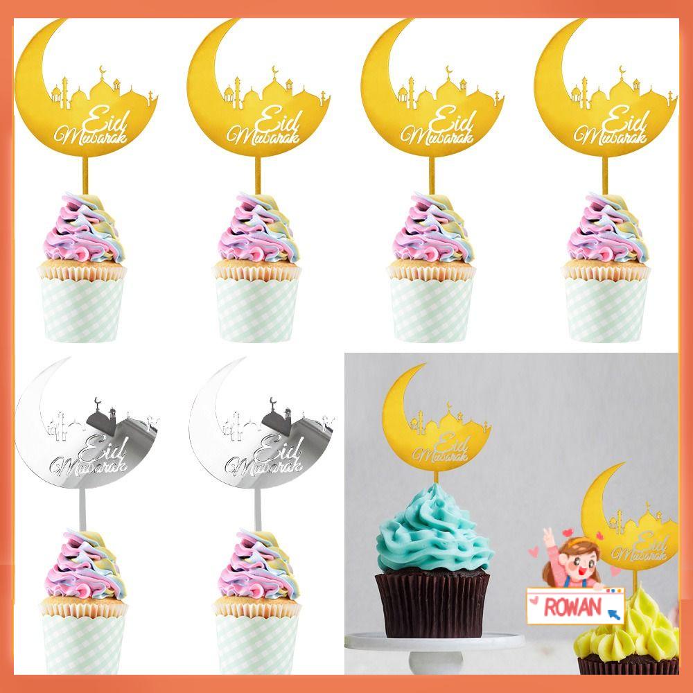 R-FLOWER 5pcs Eid Mubarak DIY Craft Dekorasi Liburan Cupcake Topping Cake Decor