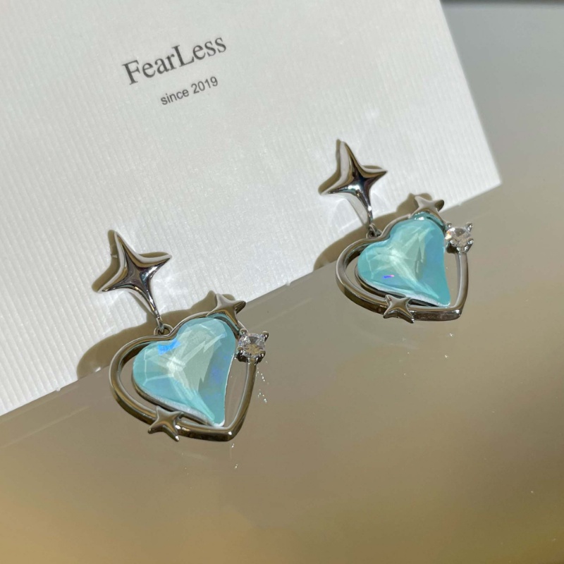 Anting Tetes Zirkon Asterisme Keren Manis/ Anting Liontin Cinta Riak Air Vintage Korea/ INS Perhiasan Telinga Menjuntai Biru Neon