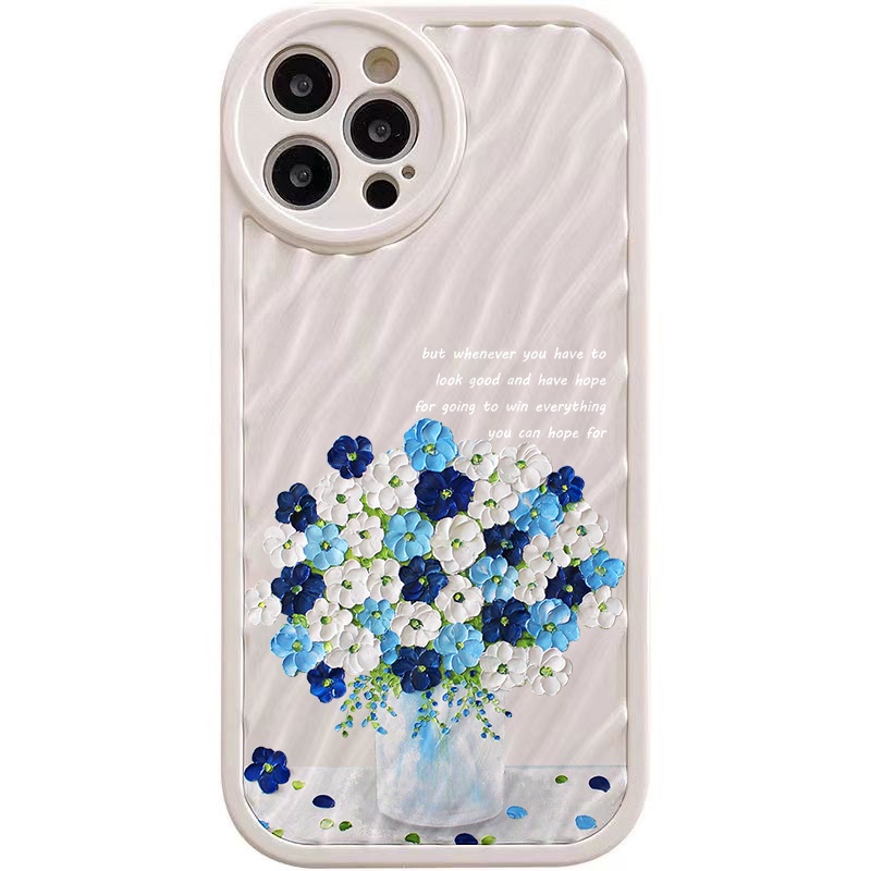 IPHONE Casing Ponsel Riak Air Bunga Biru Kompatibel Untuk Iphone11 13 12 14 Pro Max14 Plus XR X XS MAX 7Plus 8Plus 7 8 SE 2020 2022 Sarung Tahan Guncangan
