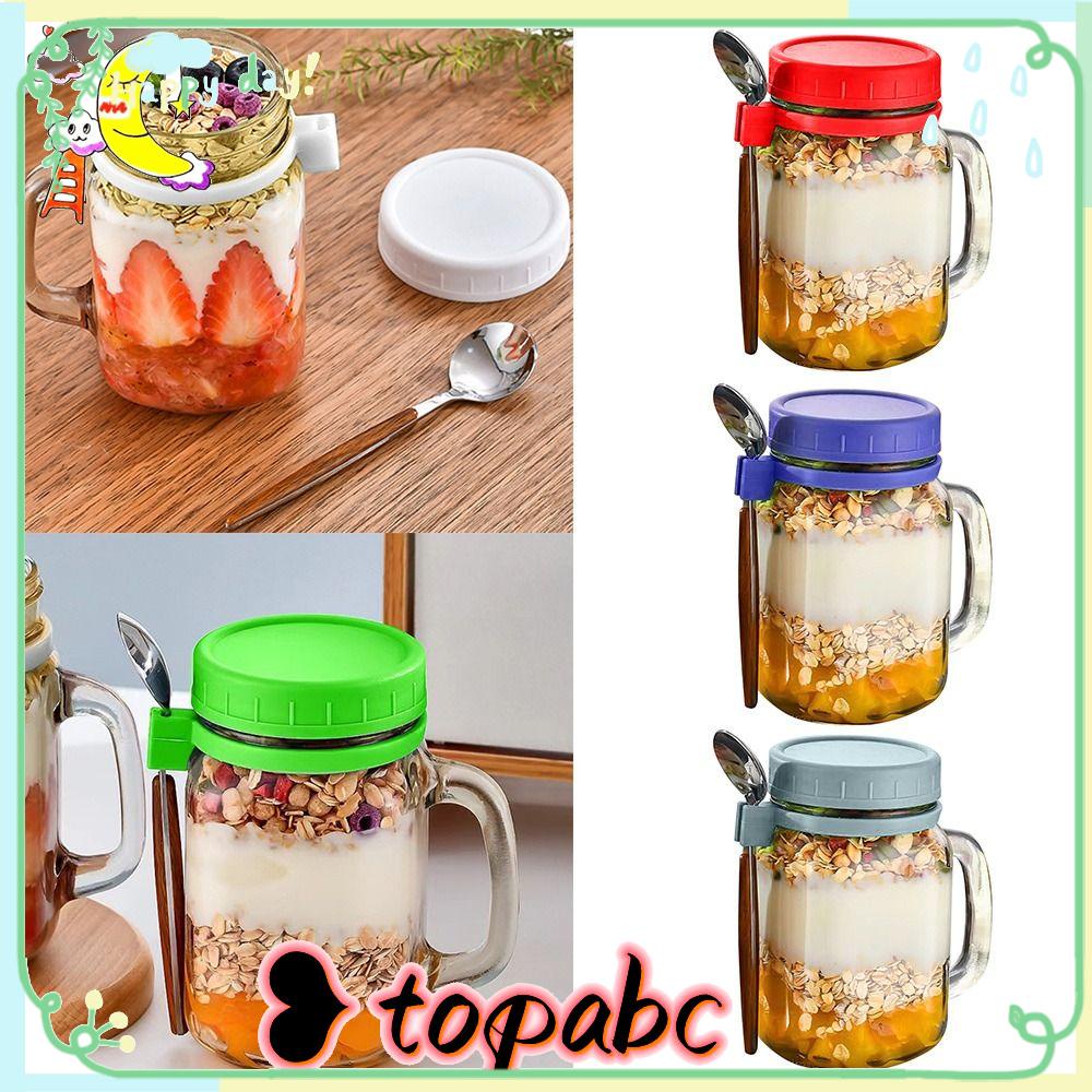 TOP Semalam Oats Jars 450ml Sendok &amp; Gagang Milk Cup Gelas Breakfast Jar