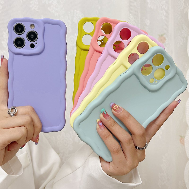 【Macaron Wave】Pretty Skin Feel SoftCase IPhone 7 8 Plus X Xr XS Max IPhone 11 12 13 14 Pro Max Women's Fashion Camera Protect Phone Case