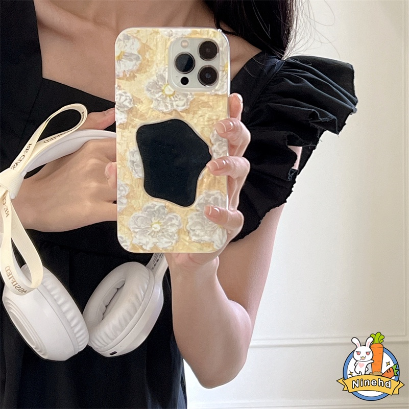 IPHONE Casing Ponsel Cermin Tidak Teratur Desain Bunga Segar Kecil Dengan Pleats Relief Kompatibel Untuk Iphone14 13 12 11 Pro Max X Xr Xs Max8 7 6 6s Plus Se2020 Case Menebal Tahan Jatuh