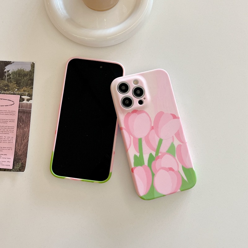 Nice Pink Tulip Soft TPU Case iP iPhone 6 6S 7 8 14 + Plus SE 2020 2022 X XR XS Max 11 12 13 Pro Max FTD Girl Woman Casing Apple