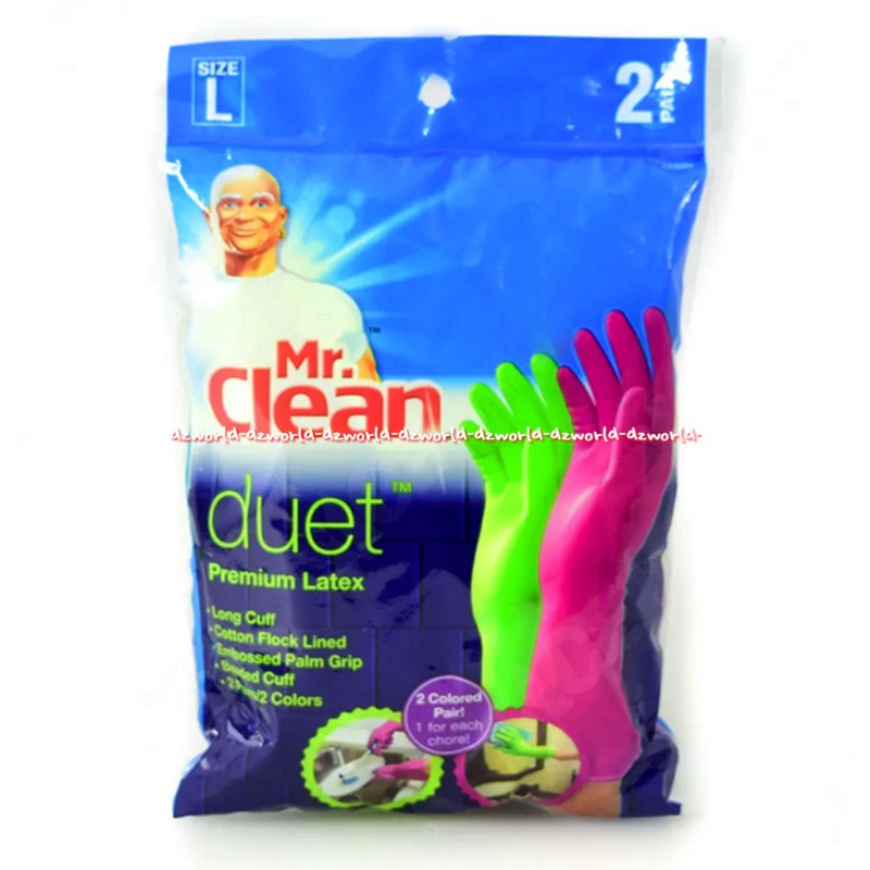 Mr Clean Duet Premium Latex Glove 2Pasang Sarung Tangan Warna Warni Hijau Pink Latek Mrclean Color