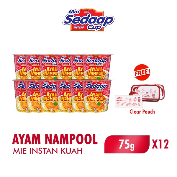 

SEDAAP Mie Instan Cup Ayam Nampool 75gr x12 Free Clear Pouch