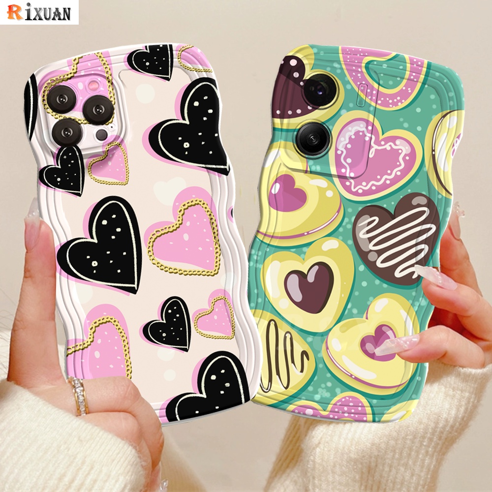 IPHONE Fashion Case Kompatibel Untuk Iphone11 7 8 6 6s Plus 14 12 13 Pro Max X 7Plus XR XS Max SE 2020 Avocado Green Pink Gradient Love Heart Wavy Edge Couple Case RIXUAN