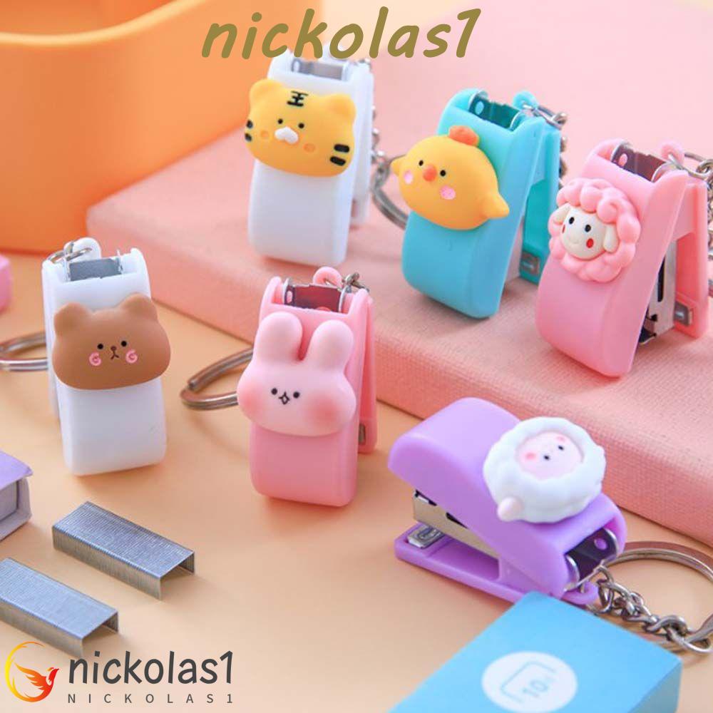 NICKOLAS1 Stapler Lucu Gantungan Kunci Logam Liontin Kartun Mini Ukuran 10pcs Staples Mini Stapler