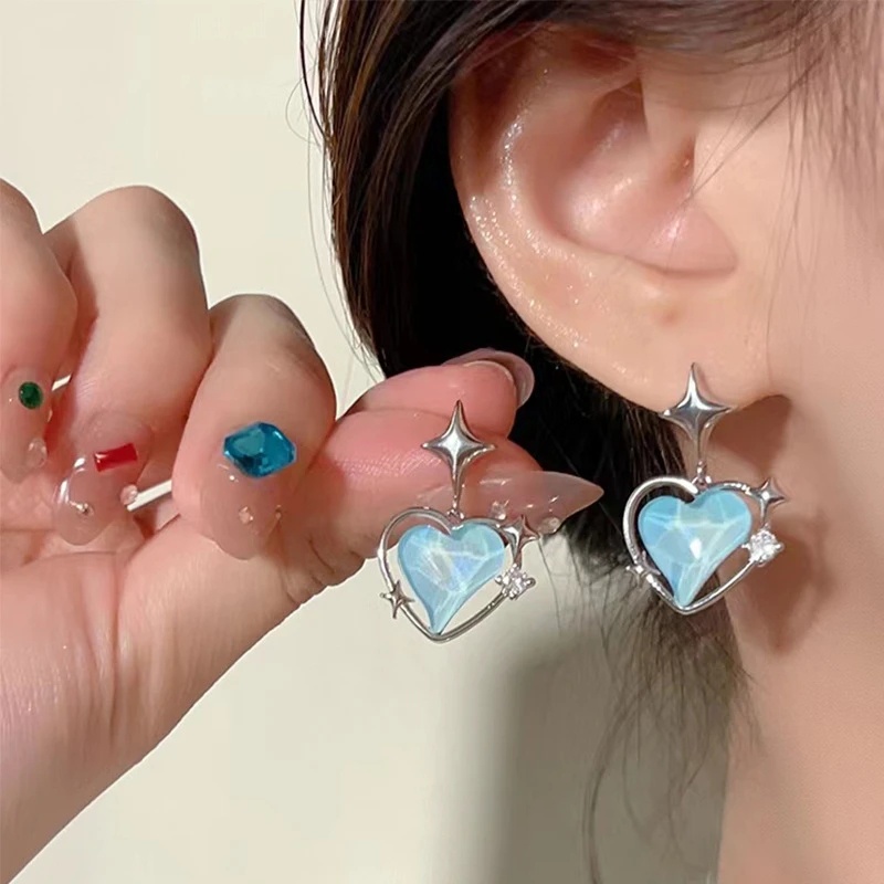 Ladies Anting Menjuntai Berlian Imitasi Elegan/INS Korea Manis Lucu Hati Cinta Bintang Anting Salib/Sederhana Liontin Anting Pejantan/Aksesoris Perhiasan Telinga Minimalis/