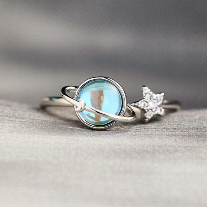 Cincin Planet Bulan Bintang Yang Dapat Diputar Baru Moonstone Rotating Anxiety Decompression Adjustable Finger Ring Untuk Wanita Perhiasan Hadiah