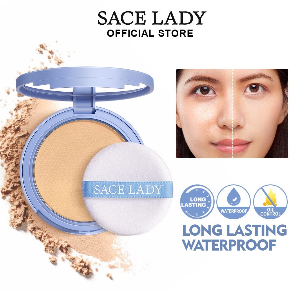 SACE LADY Oil Control Face Powder Tahan Air Bedak Tabur Makeup Bedak Ringan Tahan Lama Halus Ringan Dengan Cermin + Puff