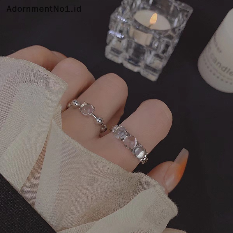 [AdornmentNo1] 2pcs Fashion berlian imitasi mengkilap pembukaan paduan cincin pasangan untuk wanita pria Vintage kristal warna perak cincin yang dapat disesuaikan kekasih perhiasan