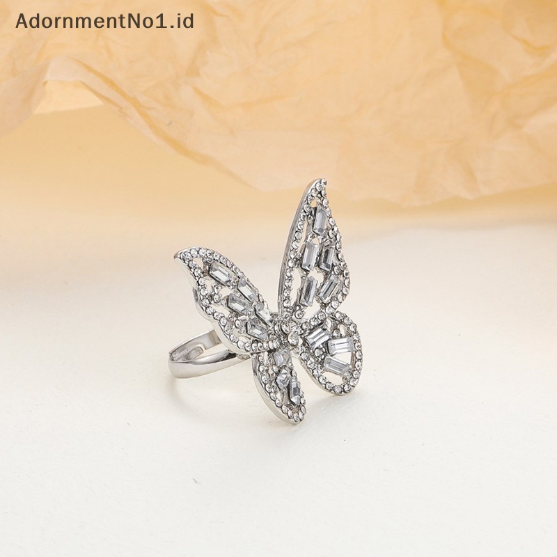 [AdornmentNo1] Cincin kawin warna perak untuk wanita baru trendi elegan menawan berkilau Butterfly zirkon perhiasan pengantin hadiah