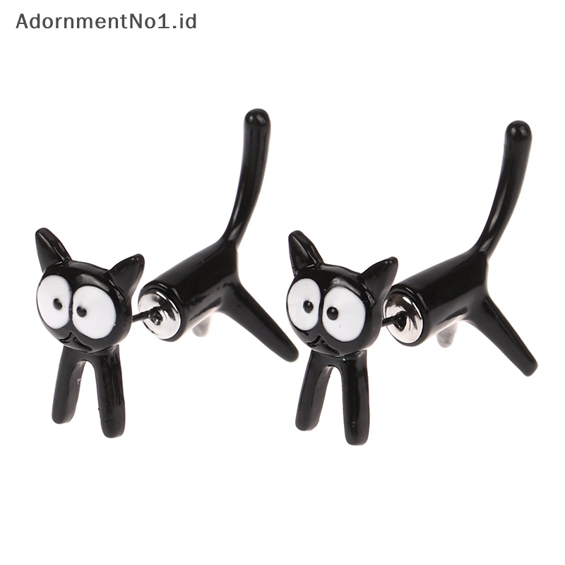 [AdornmentNo1] 1pasang lucu kecil kucing hitam kepribadian anting untuk wanita lucu kartun Kitty hewan anting tren gadis pesta perhiasan hadiah