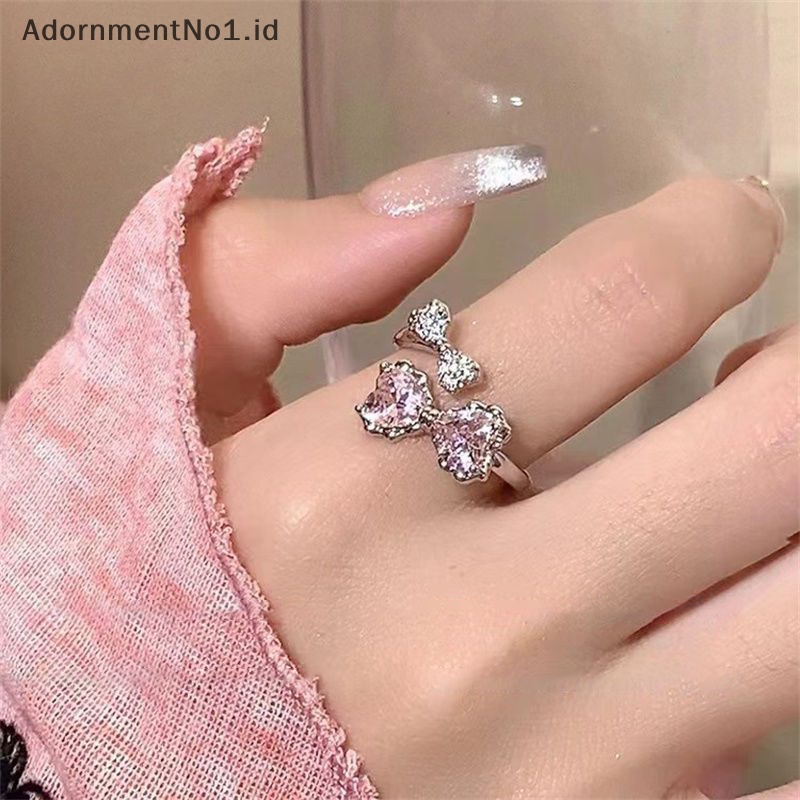 [AdornmentNo1] Gaya korea eksquisite Pink ikatan simpul pembukaan cincin Adjustable manis lucu temperamen Fashion cincin sederhana untuk perhiasan wanita