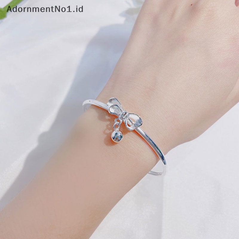 [AdornmentNo1] Fashion perak wanita busur Bell Bangles Adjustable untuk Lady gelang pesta pernikahan perhiasan kekasih hadiah liburan