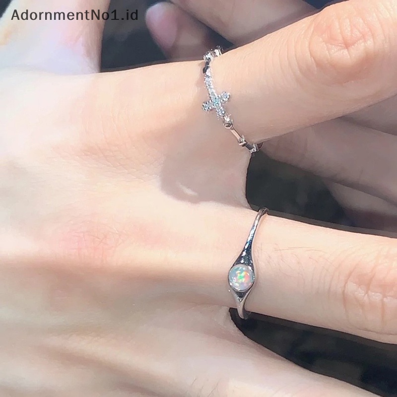 [AdornmentNo1] Salib Opal cincin batu alam cincin untuk wanita pria cincin pasangan batu bulan geometris cincin Unisex perhiasan