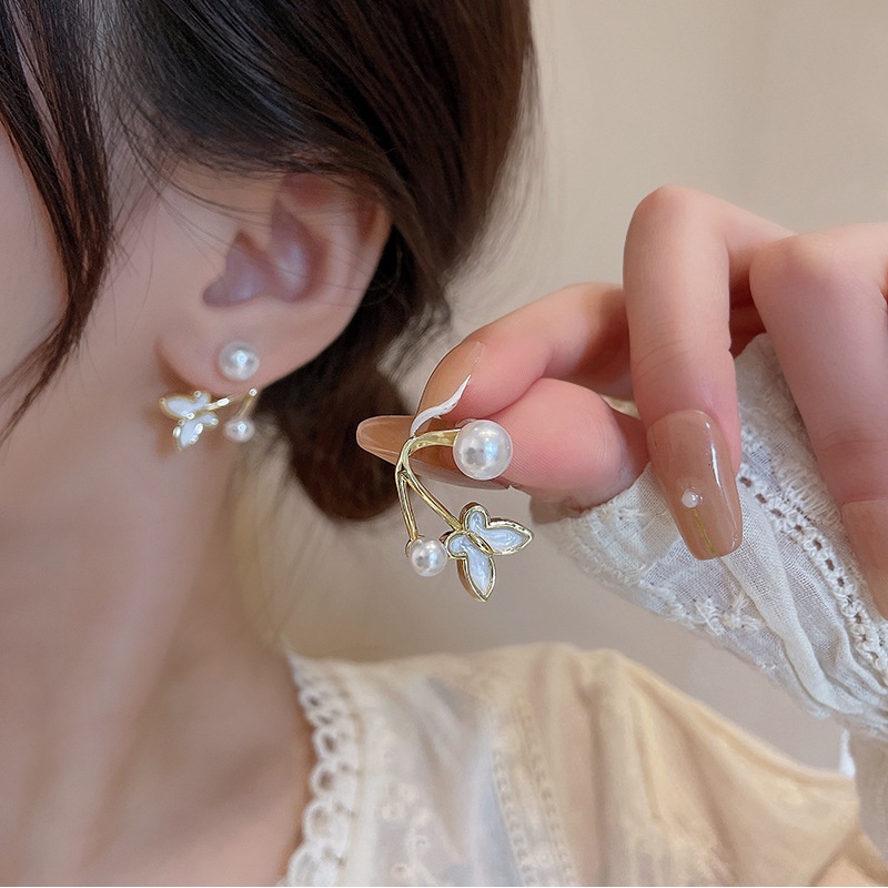 Fashion anting tusuk kupu mutiara emas untuk wanita aksesori perhiasan Hypoallergenic