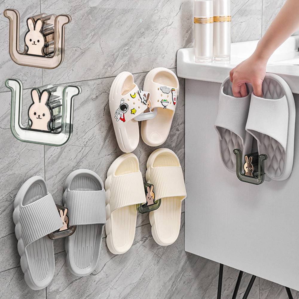 ღ Lucu Rak Sandal Kamar Mandi Dinding Dudukan Pengeringan Sepatu Tidak Melubangi Kamar Mandi Sederhana Kait Sandal Penyimpanan Sepatu Kamar Mandi Gantungan